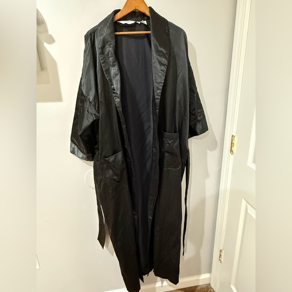 Other - Christian Dior monsieur satin robe black Striped Midi Pockets Sleeve One Size P